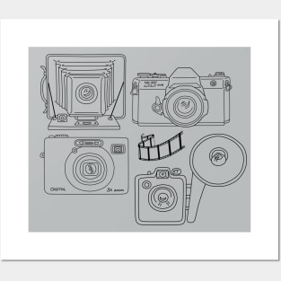 Vintage Cameras and Film Strip Graphic Lines Posters and Art